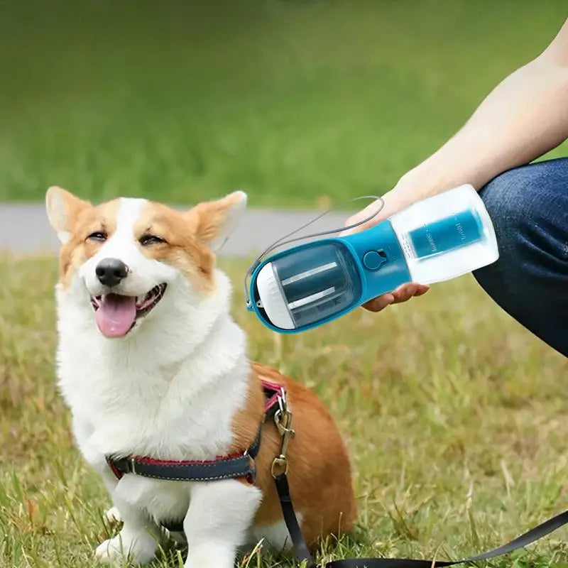 3-in-1 Portable Dog Water Bottle – Food Container & Waste Bag Holder